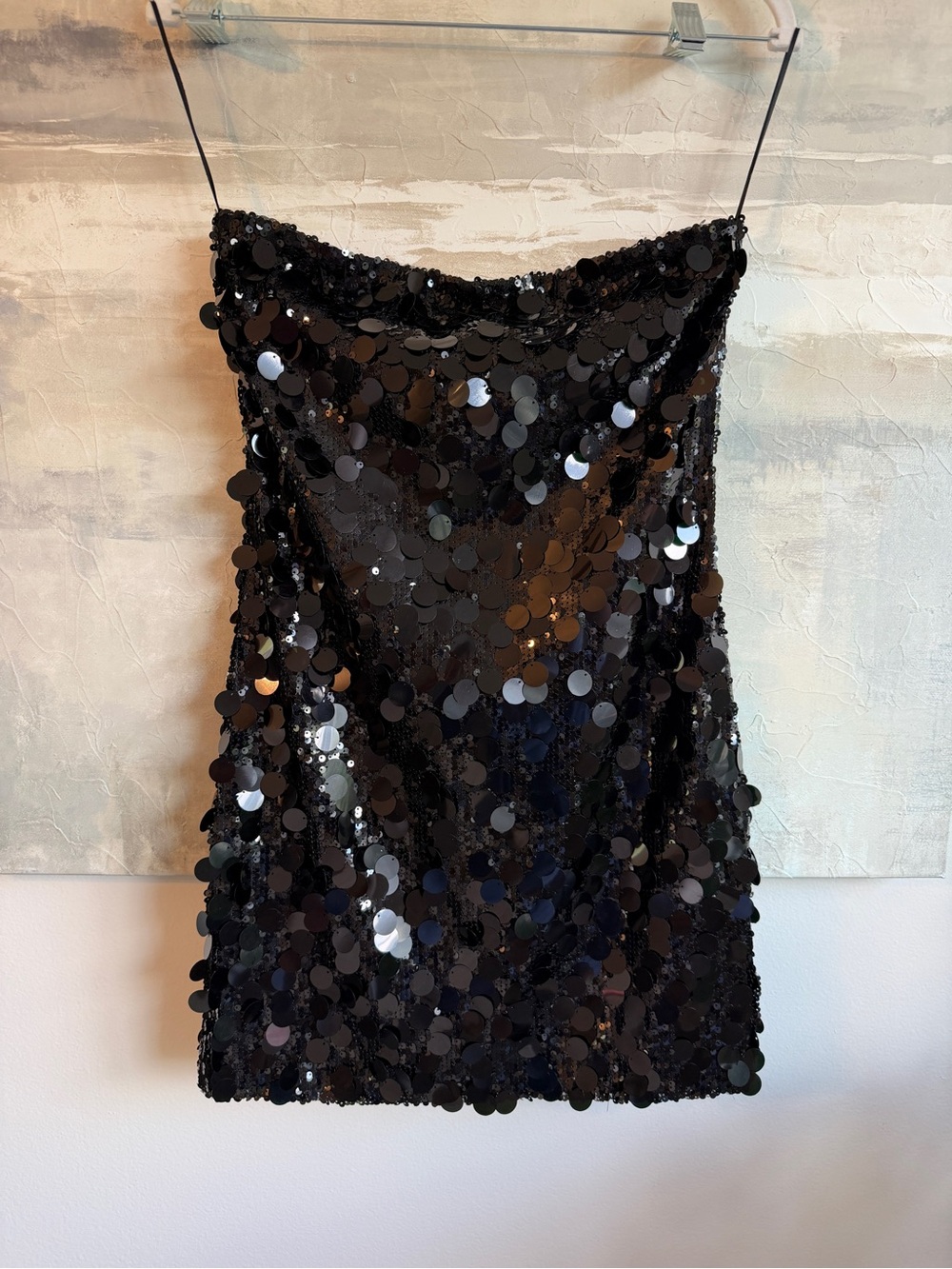 Edikted Stretch black Sequin Mini M Strapless Party Club Cocktail Tube Dress